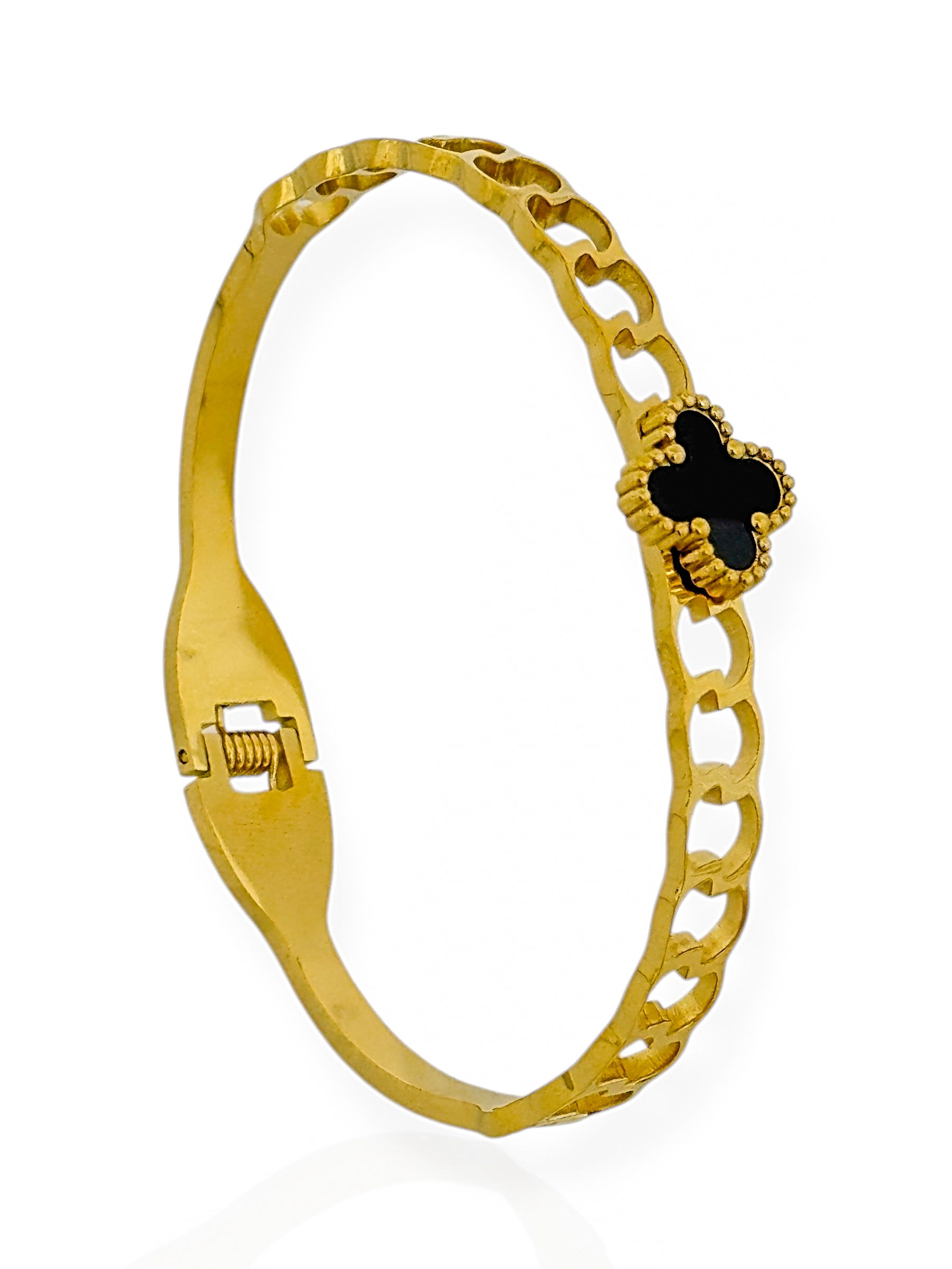 Bracelete Aço Inoxidável Folheado a Ouro 18k e Prata Design ElosCom Inspiração Vg Resinada