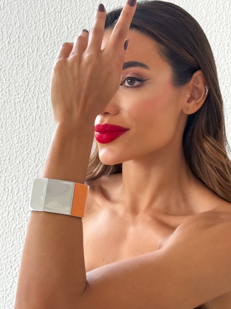 Bracelete Folheado a Ouro 18k e Prata Design Forma Geométrica