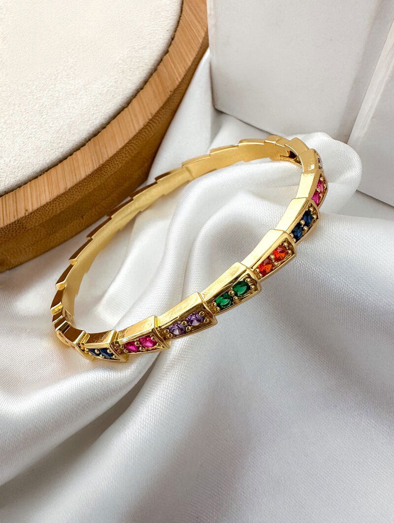 Bracelete Folheado a Ouro 18k e Prata Design Geométrico Cravejado