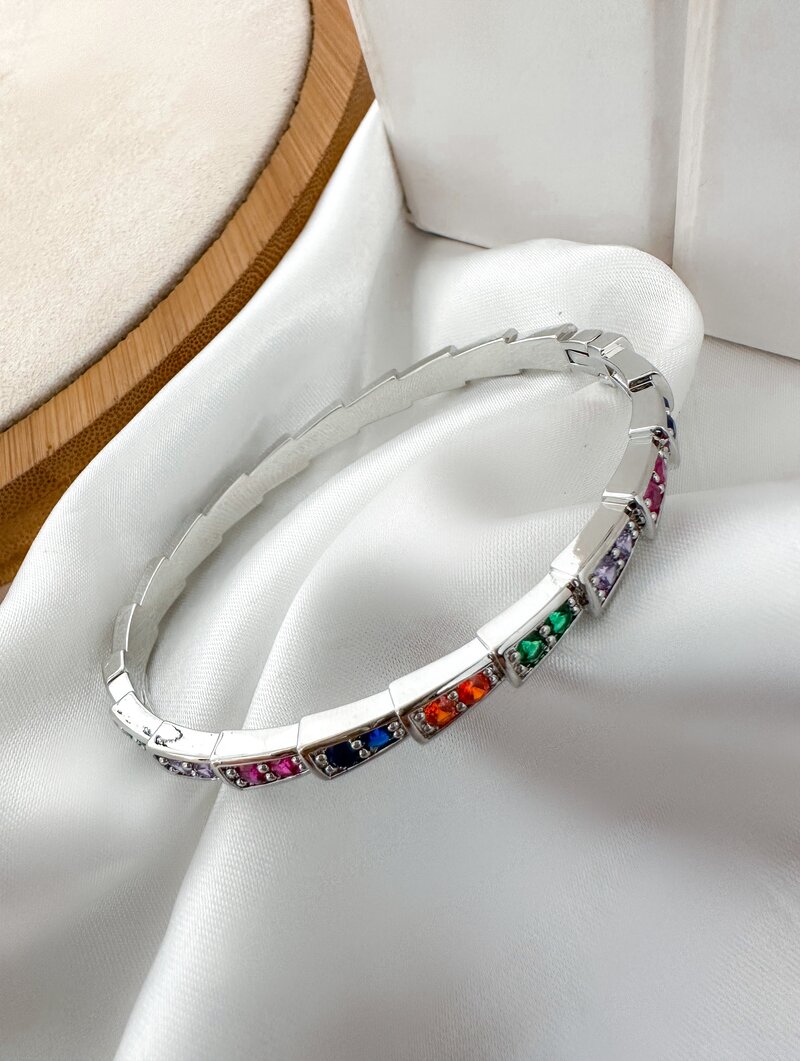 Bracelete Folheado a Ouro 18k e Prata Design Geométrico Cravejado