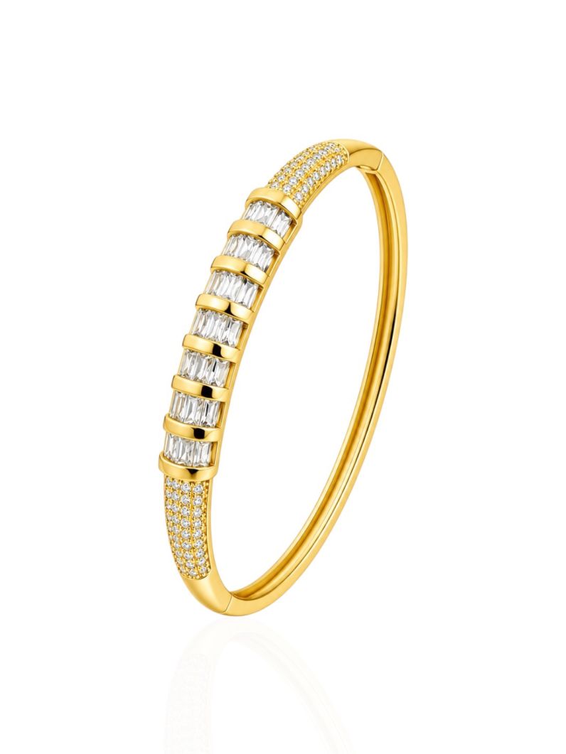 Bracelete Folheado a Ouro 18k e Prata Design Moderno com Navetes e Zirconia