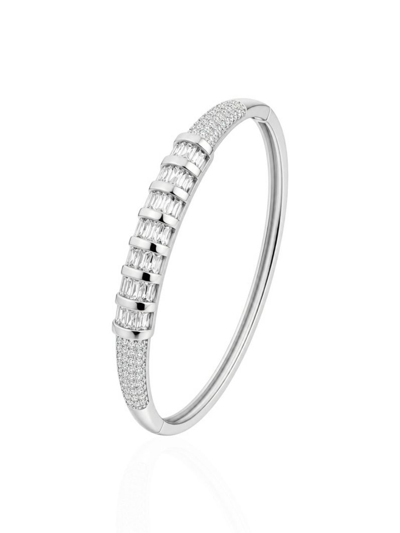 Bracelete Folheado a Ouro 18k e Prata Design Moderno com Navetes e Zirconia