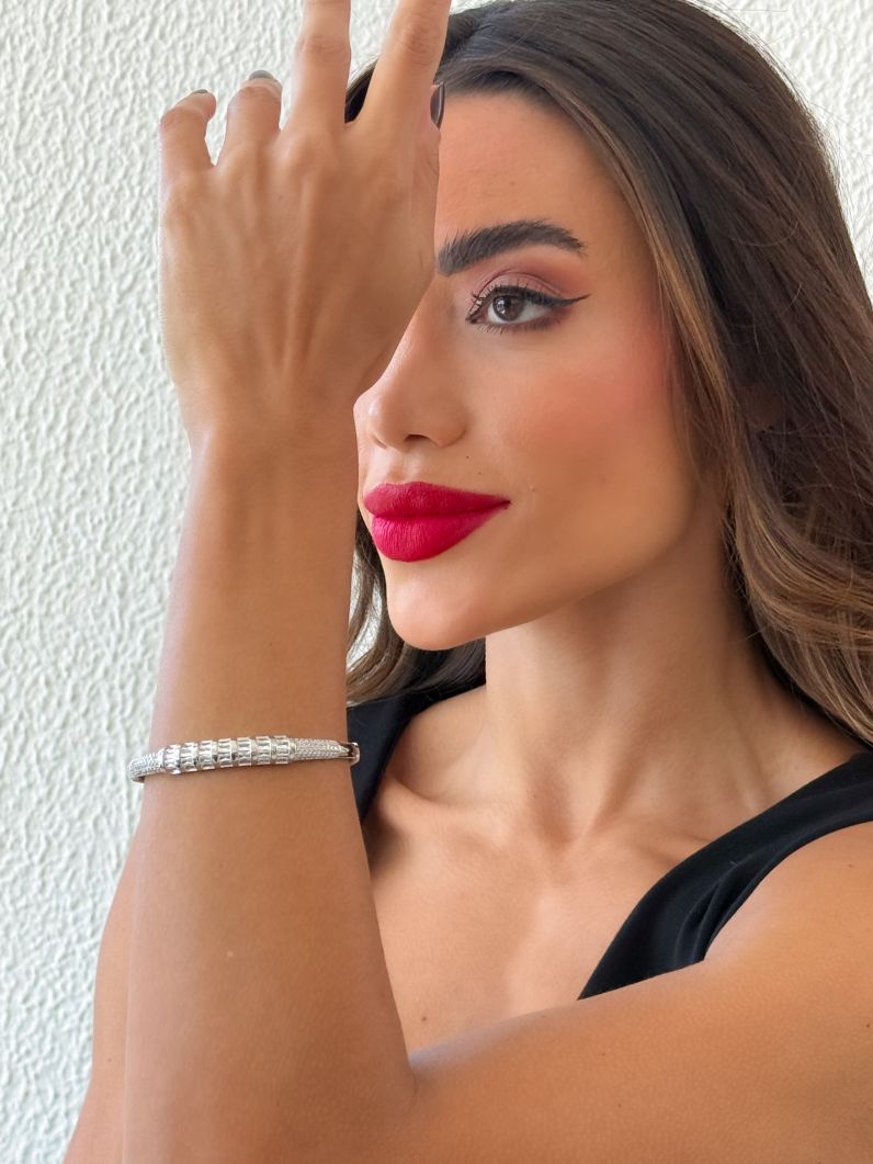 Bracelete Folheado a Ouro 18k e Prata Design Moderno com Navetes e Zirconia