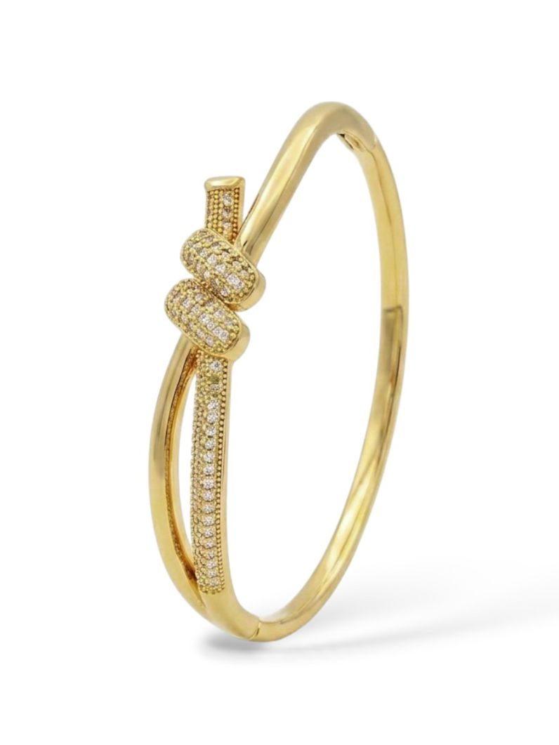 Bracelete Folheado a Ouro 18k e Prata Design Nó Cravejado