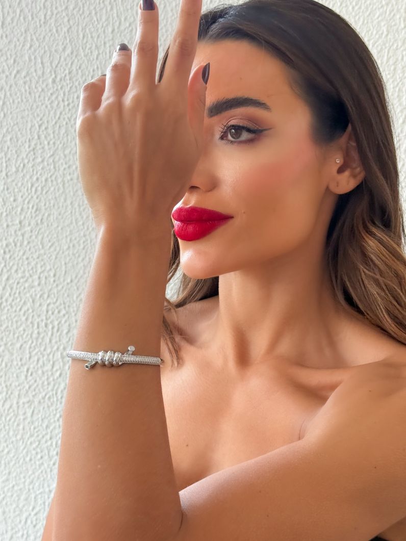 Bracelete Folheado a Ouro 18k e Prata Design Nó Cravejado