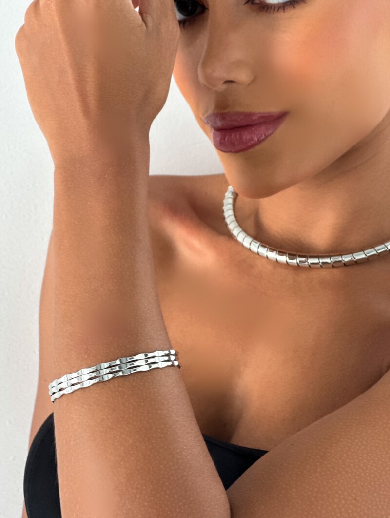 Bracelete Folheado a Ouro 18k e Prata Design Ondulado