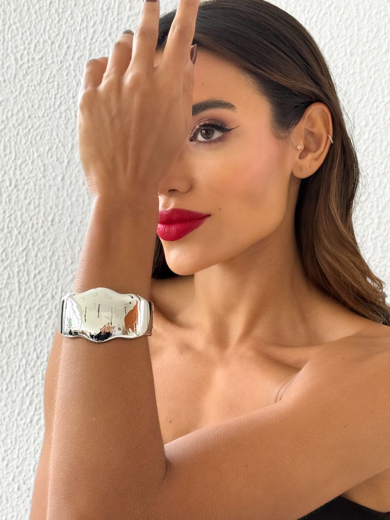 Bracelete Folheado a Ouro 18k e Prata Design Ondulado