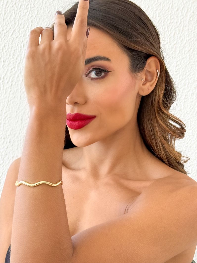 Bracelete Folheado a Ouro 18k e Prata Design Ondulado