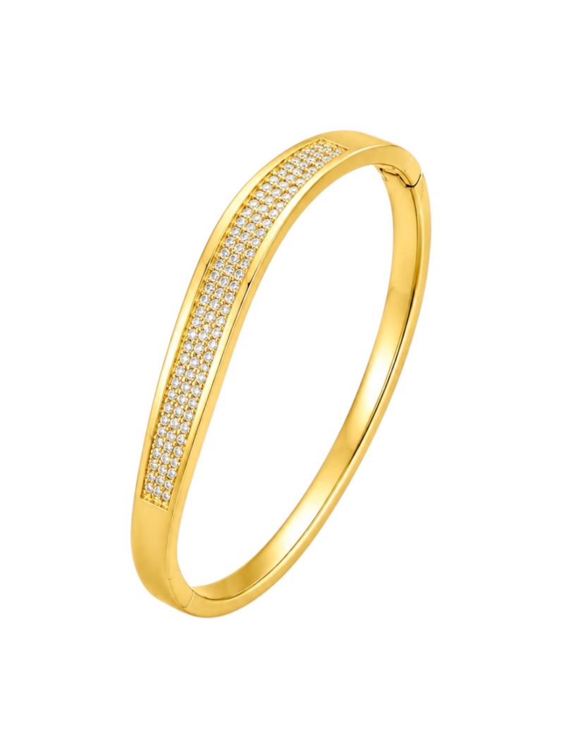 Bracelete Folheado a Ouro 18k e Prata Design Ondulado Cravejado