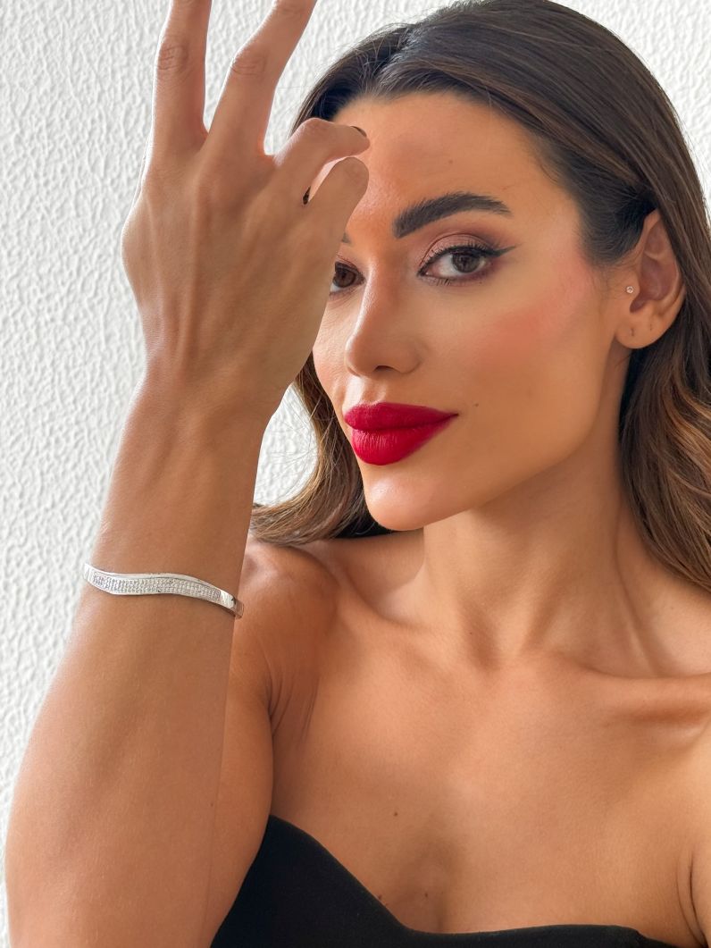 Bracelete Folheado a Ouro 18k e Prata Design Ondulado Cravejado