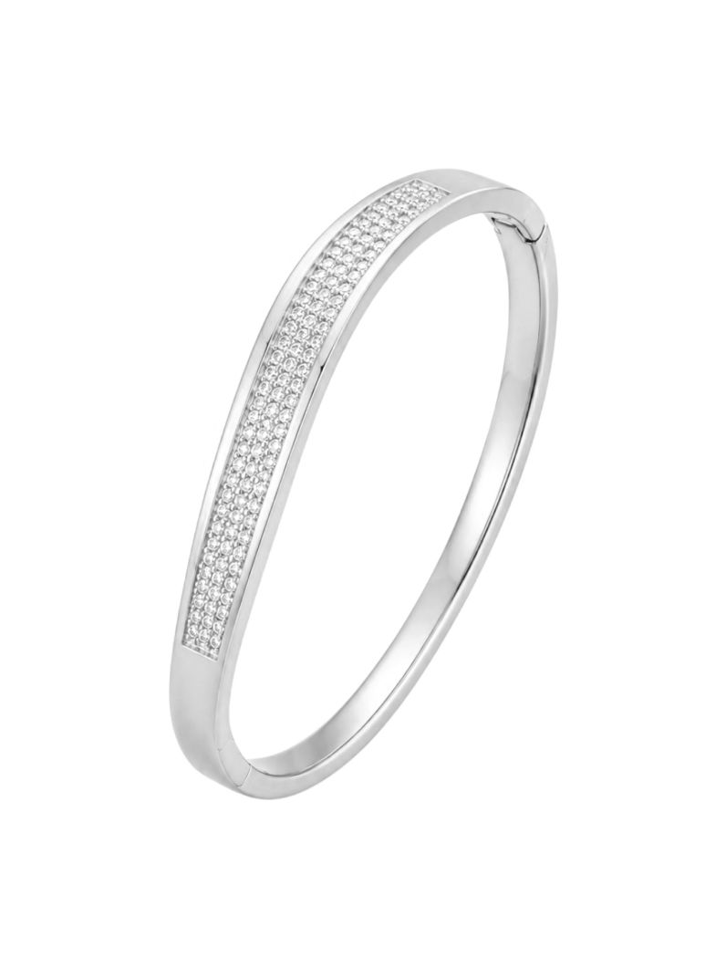 Bracelete Folheado a Ouro 18k e Prata Design Ondulado Cravejado