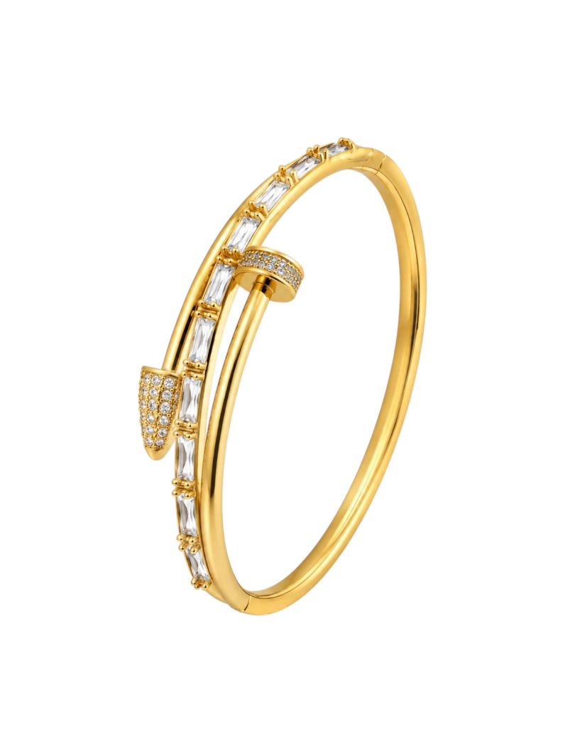 Bracelete Folheado a Ouro 18k e Prata Design Prego Com Navetes e Cravejado
