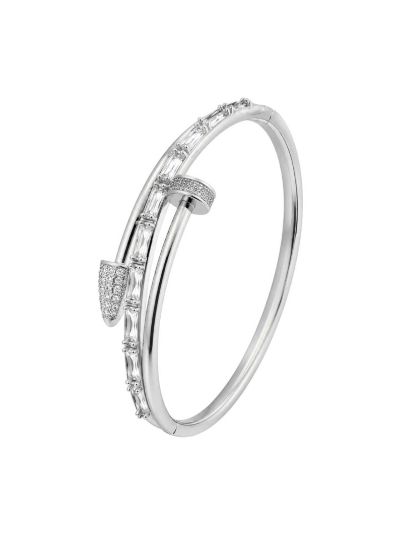 Bracelete Folheado a Ouro 18k e Prata Design Prego Com Navetes e Cravejado