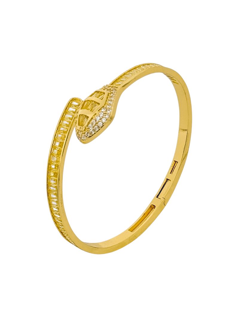 Bracelete Folheado a Ouro 18k e Prata Design Serpente Com Navetes Cravejada