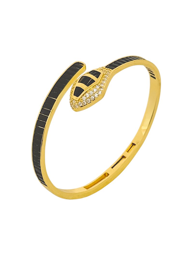 Bracelete Folheado a Ouro 18k e Prata Design Serpente Com Navetes Cravejada