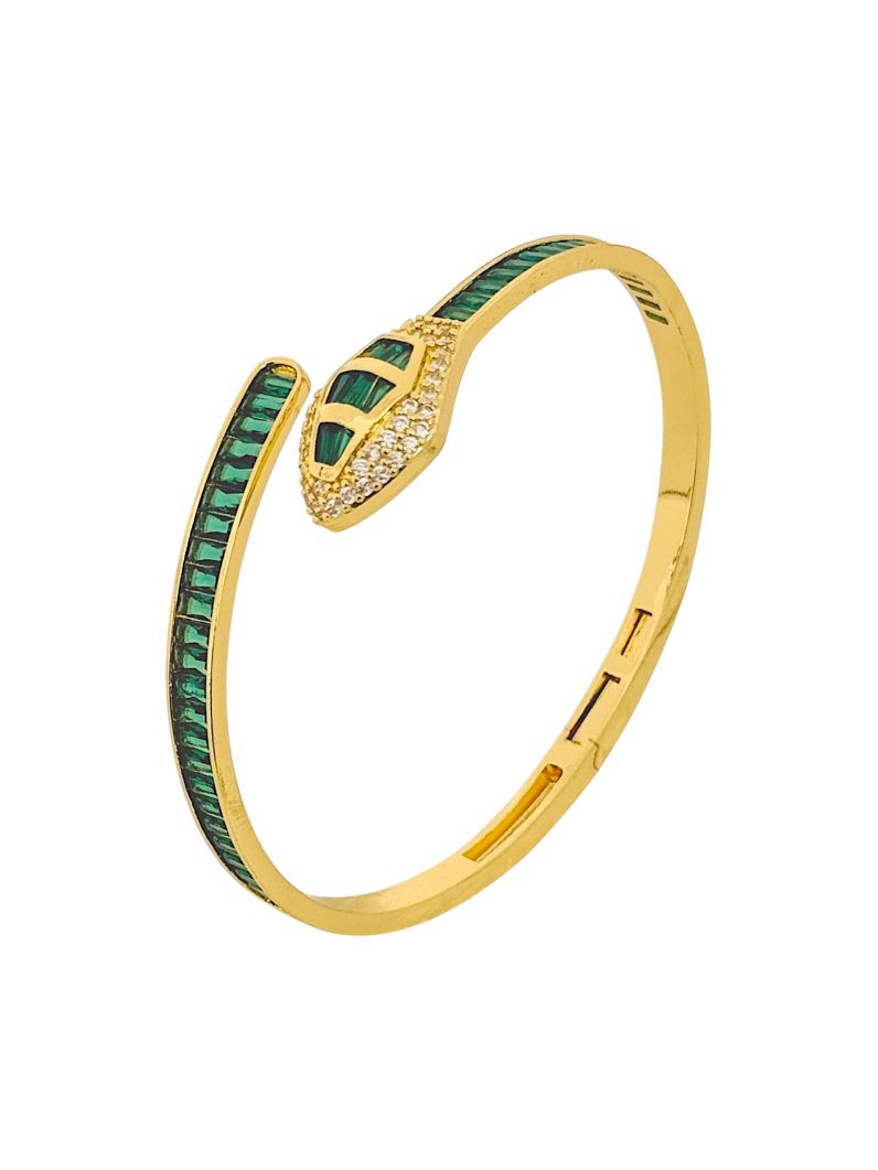 Bracelete Folheado a Ouro 18k e Prata Design Serpente Com Navetes Cravejada