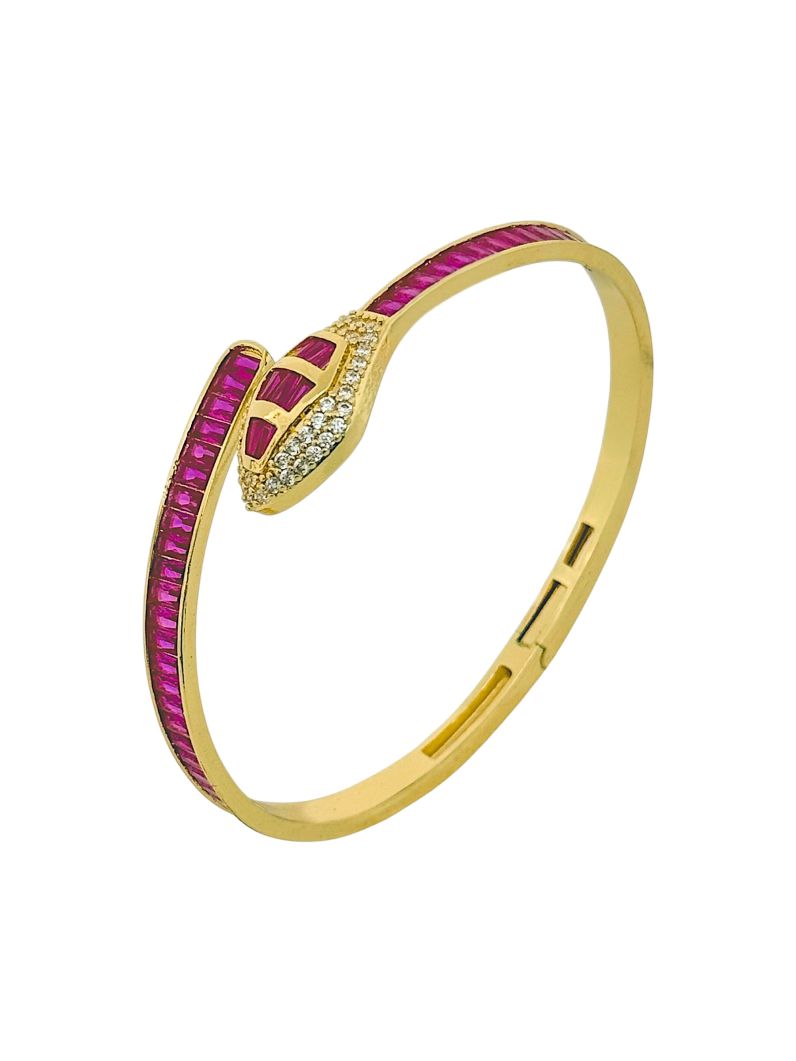 Bracelete Folheado a Ouro 18k e Prata Design Serpente Com Navetes Cravejada