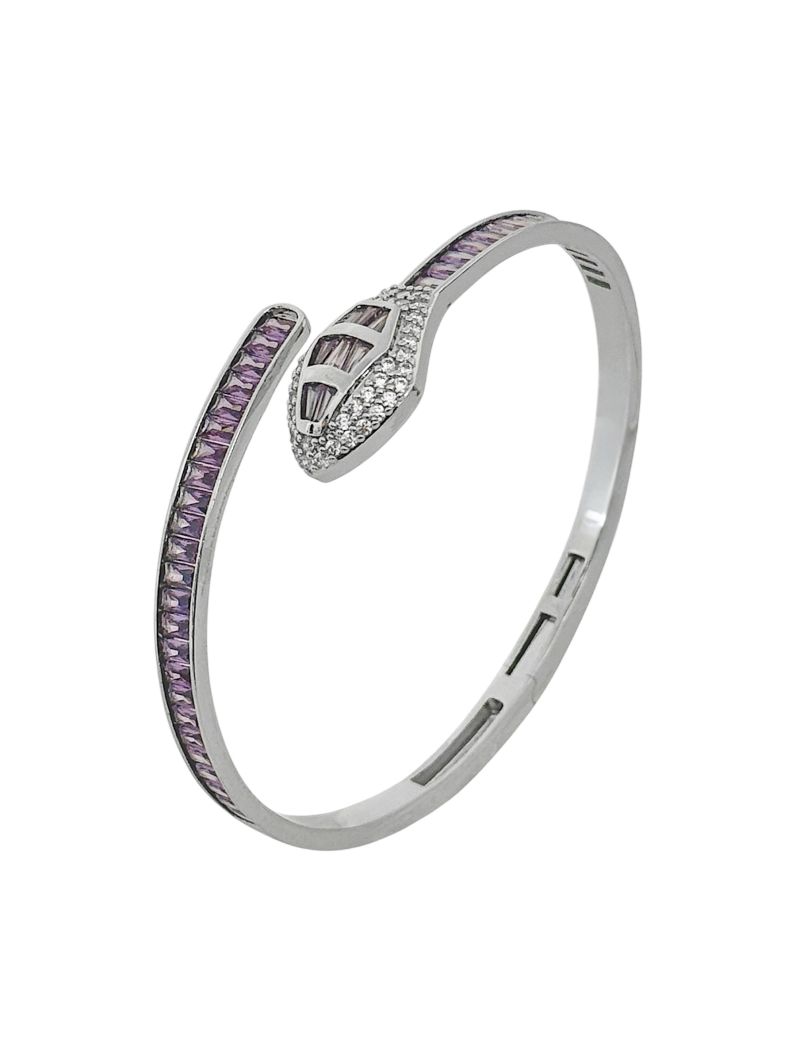 Bracelete Folheado a Ouro 18k e Prata Design Serpente Com Navetes Cravejada