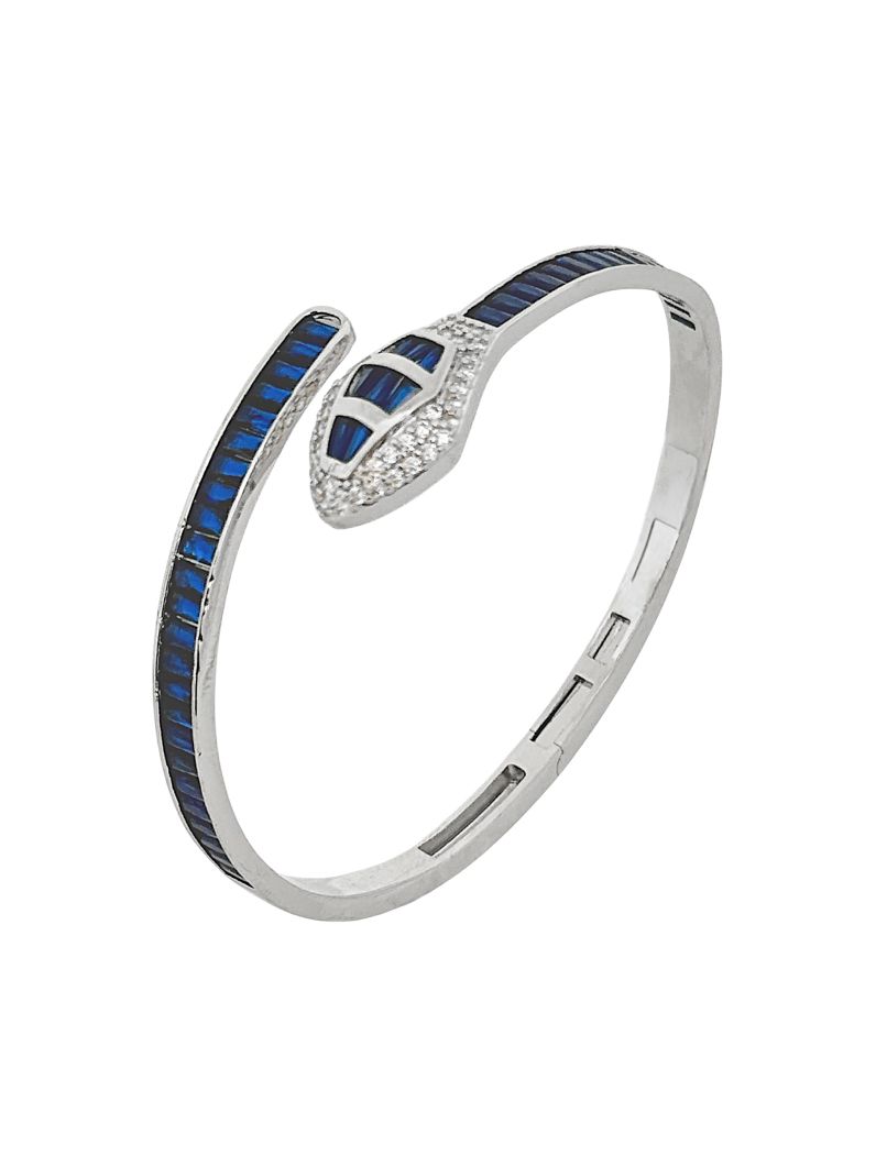 Bracelete Folheado a Ouro 18k e Prata Design Serpente Com Navetes Cravejada
