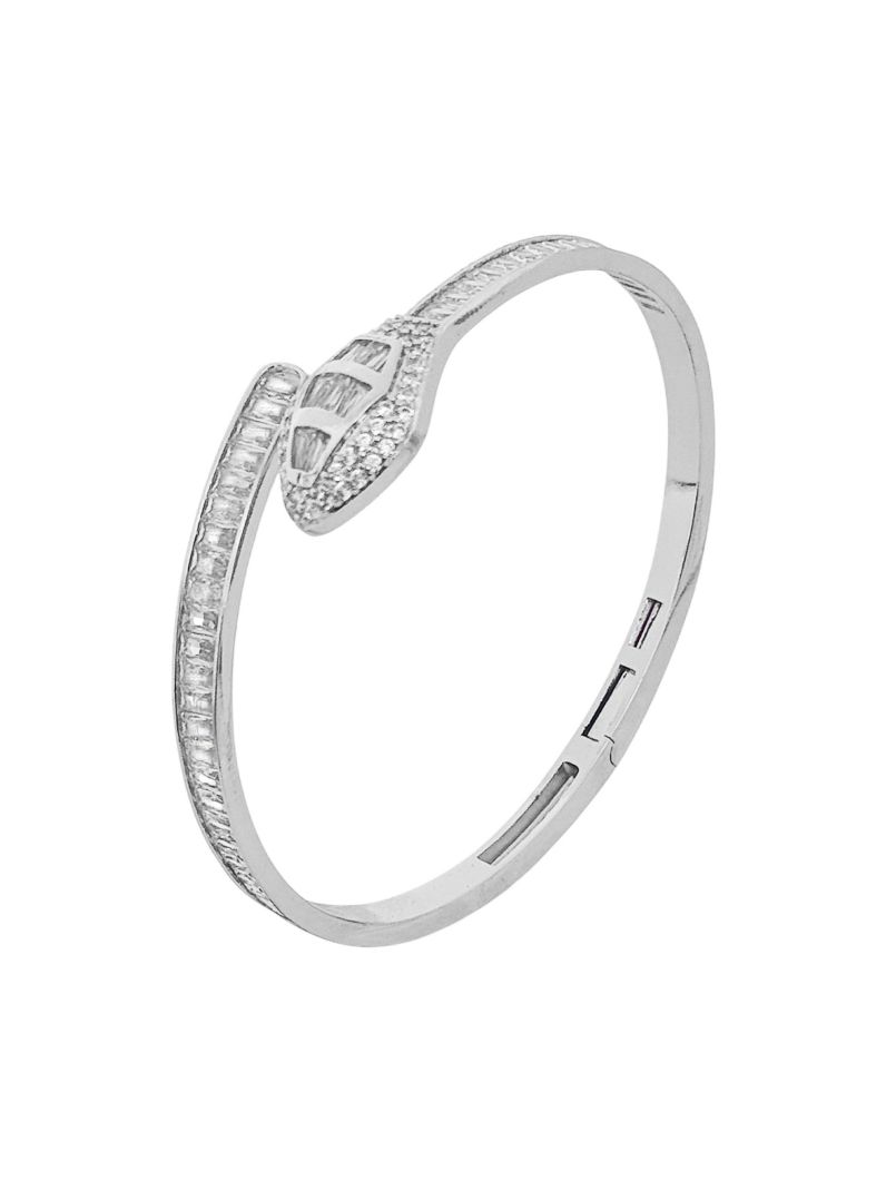 Bracelete Folheado a Ouro 18k e Prata Design Serpente Com Navetes Cravejada