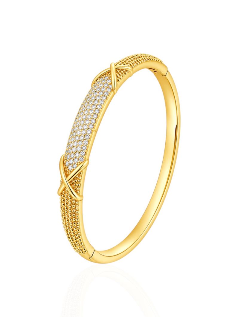 Bracelete Folheado a Ouro 18k e Prata Design 'X' Cravejado