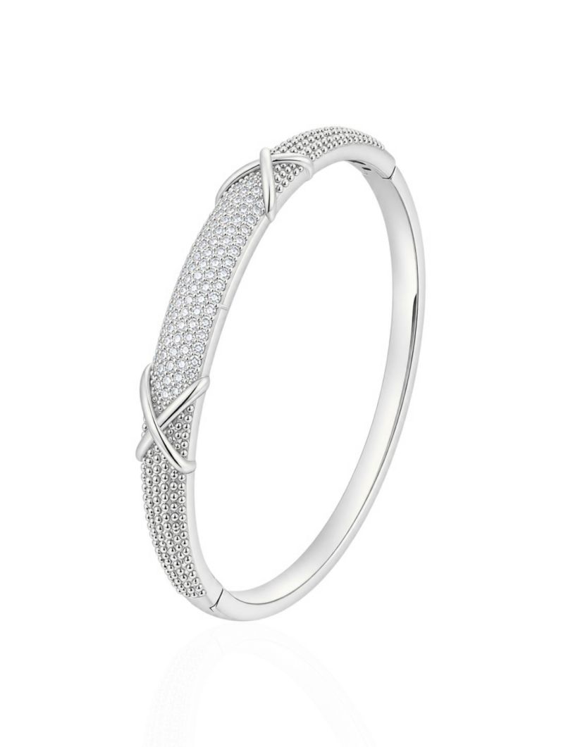 Bracelete Folheado a Ouro 18k e Prata Design 'X' Cravejado