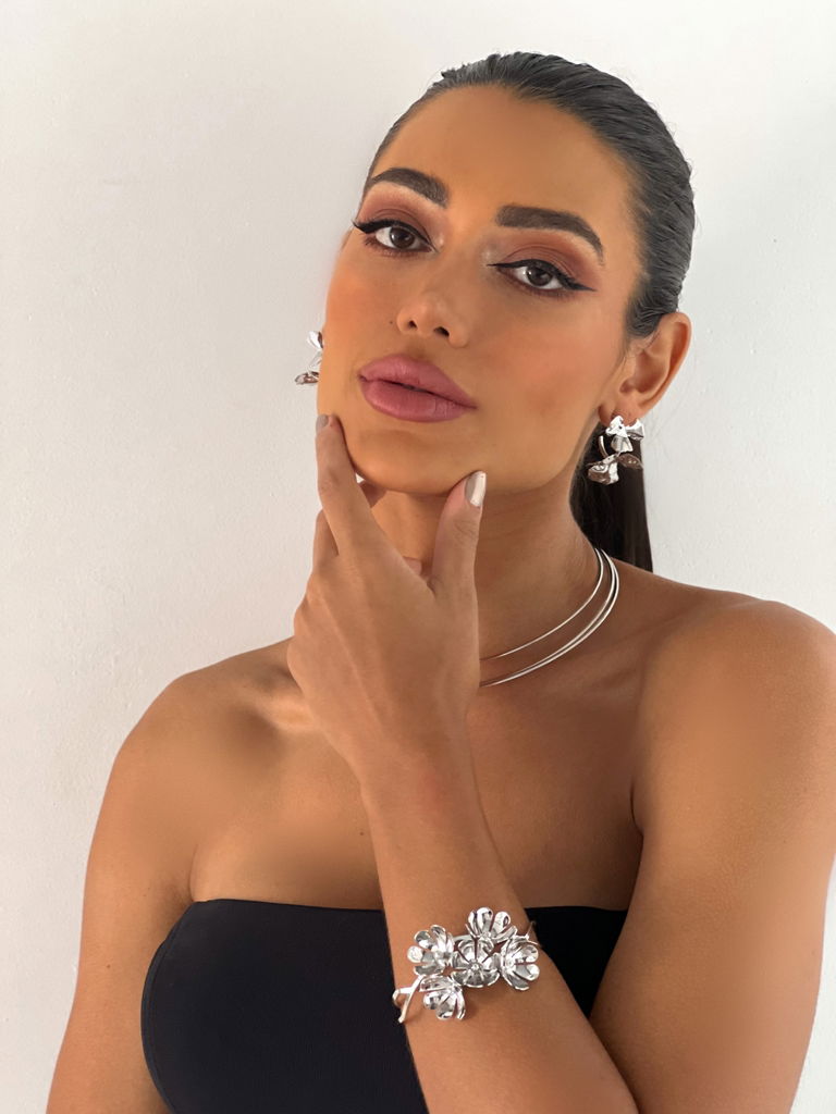Bracelete folheado a ouro 18k e prata designer flores