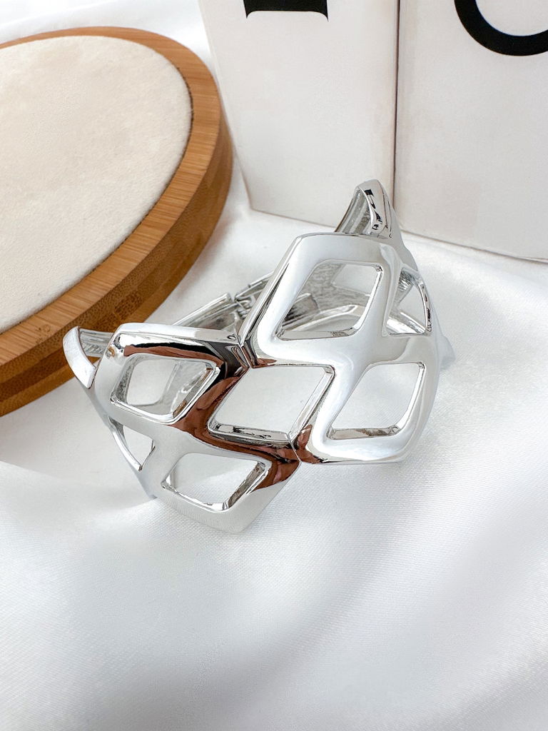 BRACELETE FOLHEADO A OURO 18K E PRATA DESIGNER GEOMÉTRICO
