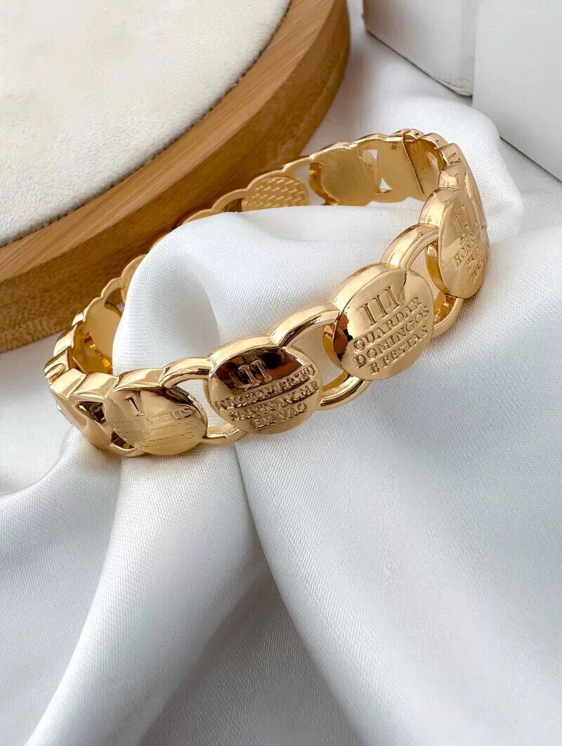 Bracelete Folheado a Ouro 18k e Prata Dez Mandamentos