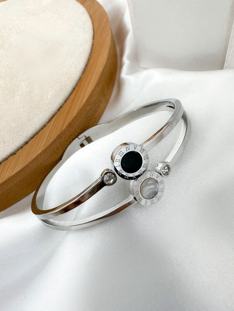 Bracelete Folheado a Ouro 18k e Prata Dois Fios com Circulos e Pontos de Luz
