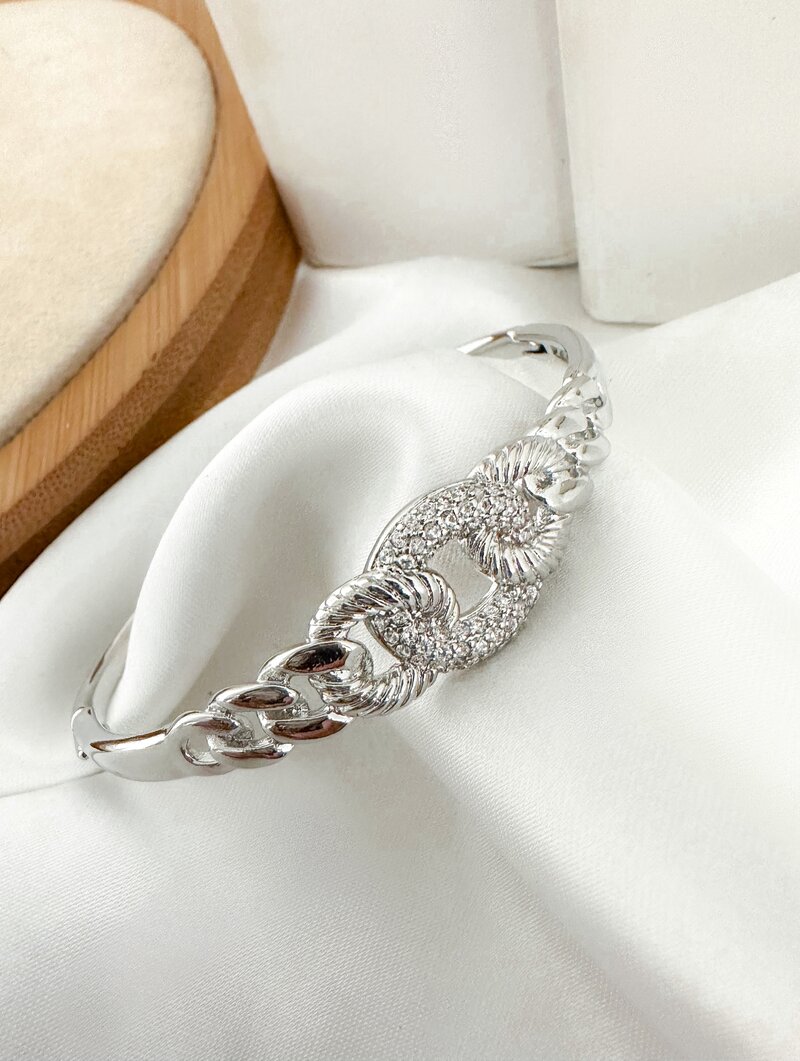 bracelete folheado a ouro 18k e prata elos design correntaria cravejada