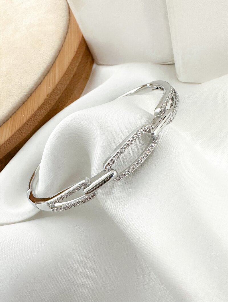 bracelete folheado a ouro 18k e prata elos largos cravejados