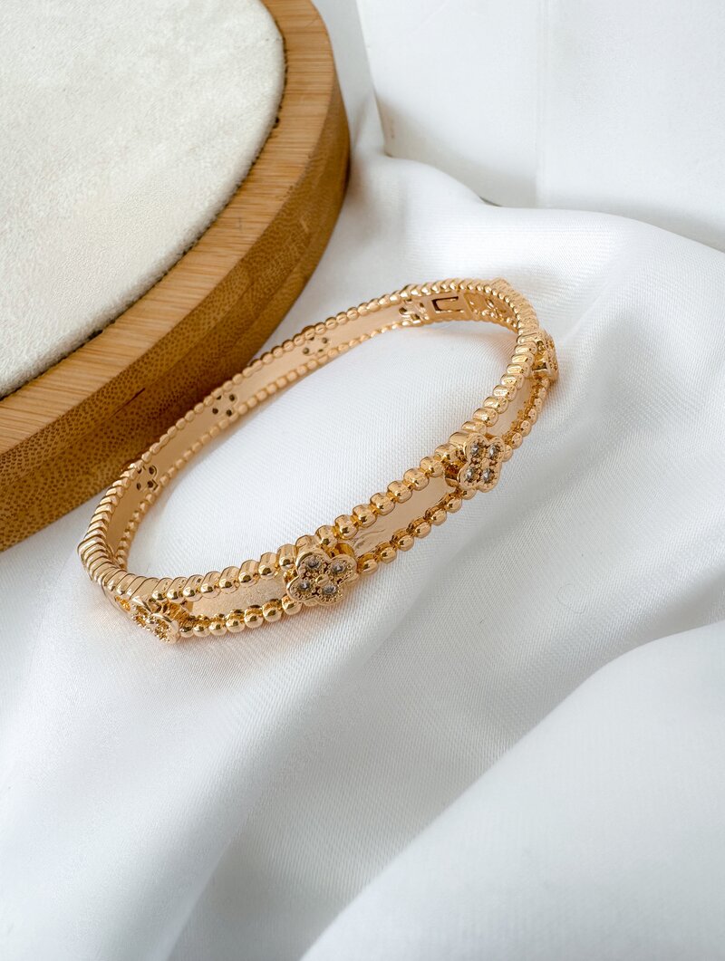 Bracelete Folheado a Ouro 18k e Prata Fino com Flores Cravejadas 'Inspiração'
