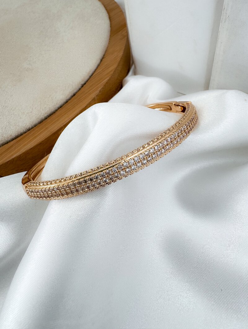 Bracelete Folheado a Ouro 18k e Prata Fino Cravejado