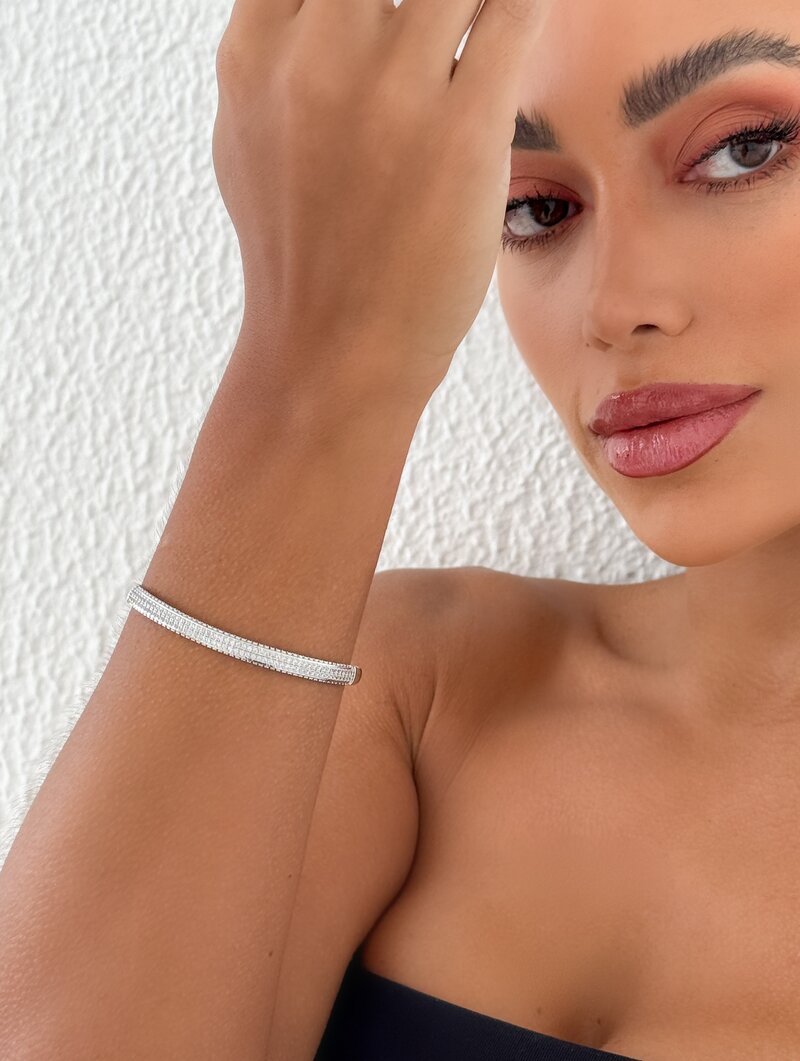 Bracelete Folheado a Ouro 18k e Prata Fino Cravejado