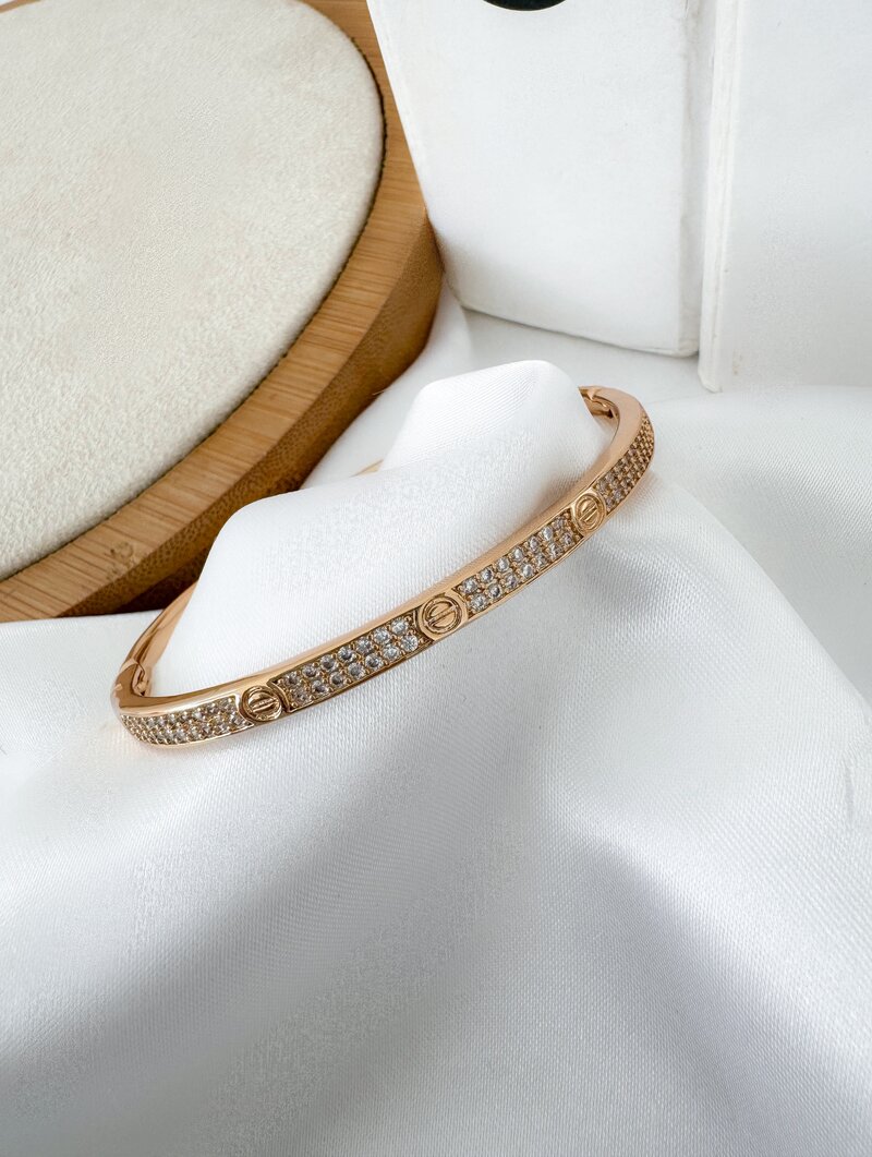 Bracelete Folheado a Ouro 18k e Prata Fino Cravejado Inspiração