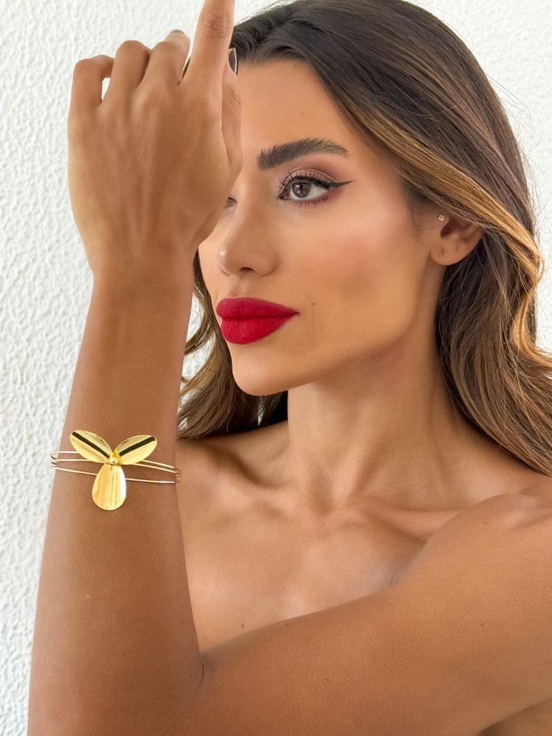 Bracelete Folheado a Ouro 18k e Prata Flor Lisa