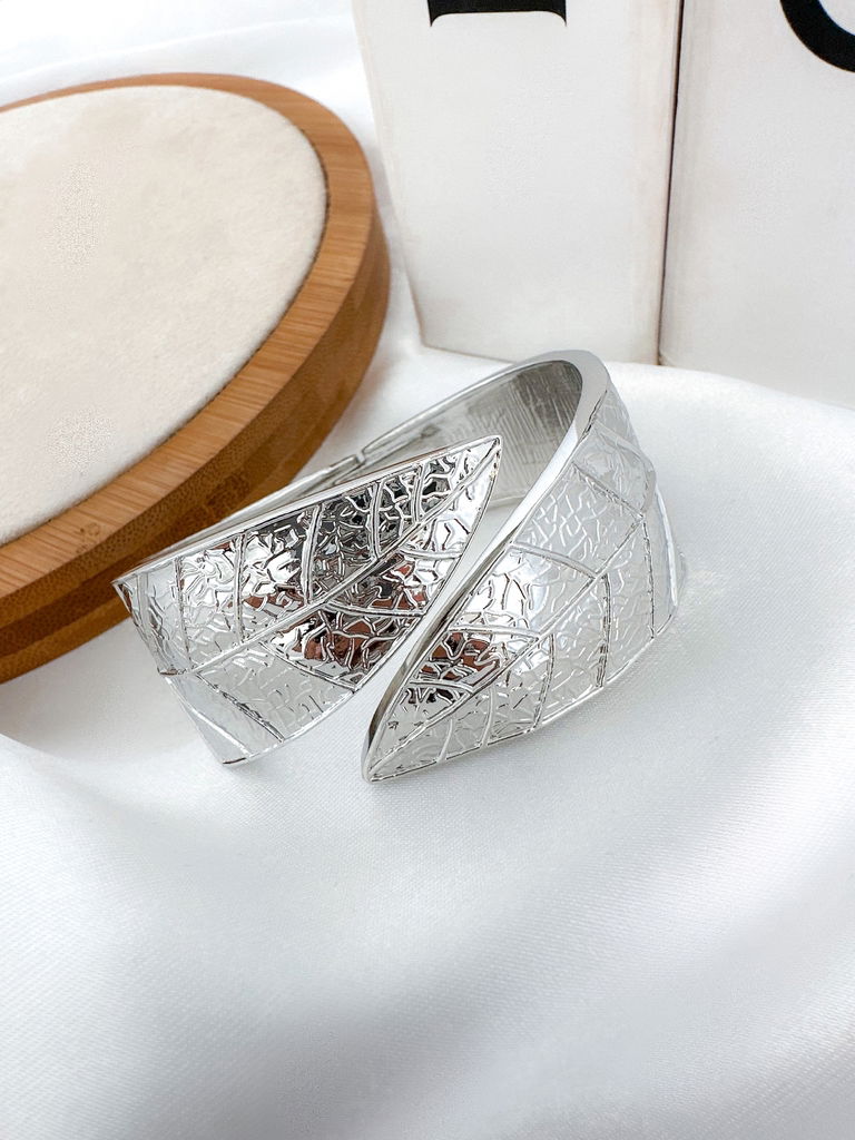 BRACELETE FOLHEADO A OURO 18K E PRATA FOLHA TEXTURIZADA