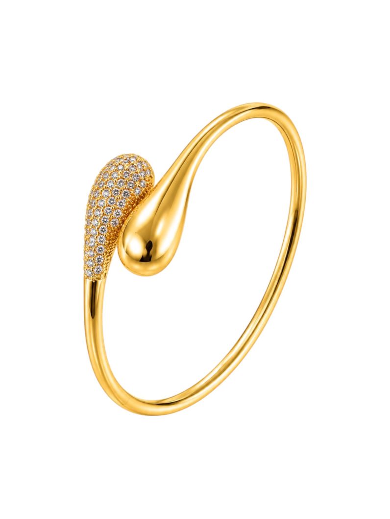 Bracelete Folheado a Ouro 18k e Prata Gota Lisa e Cravejada