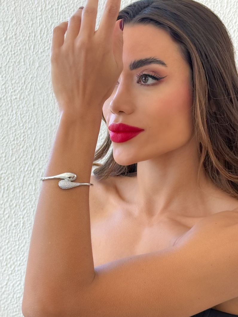 Bracelete Folheado a Ouro 18k e Prata Gota Lisa e Cravejada