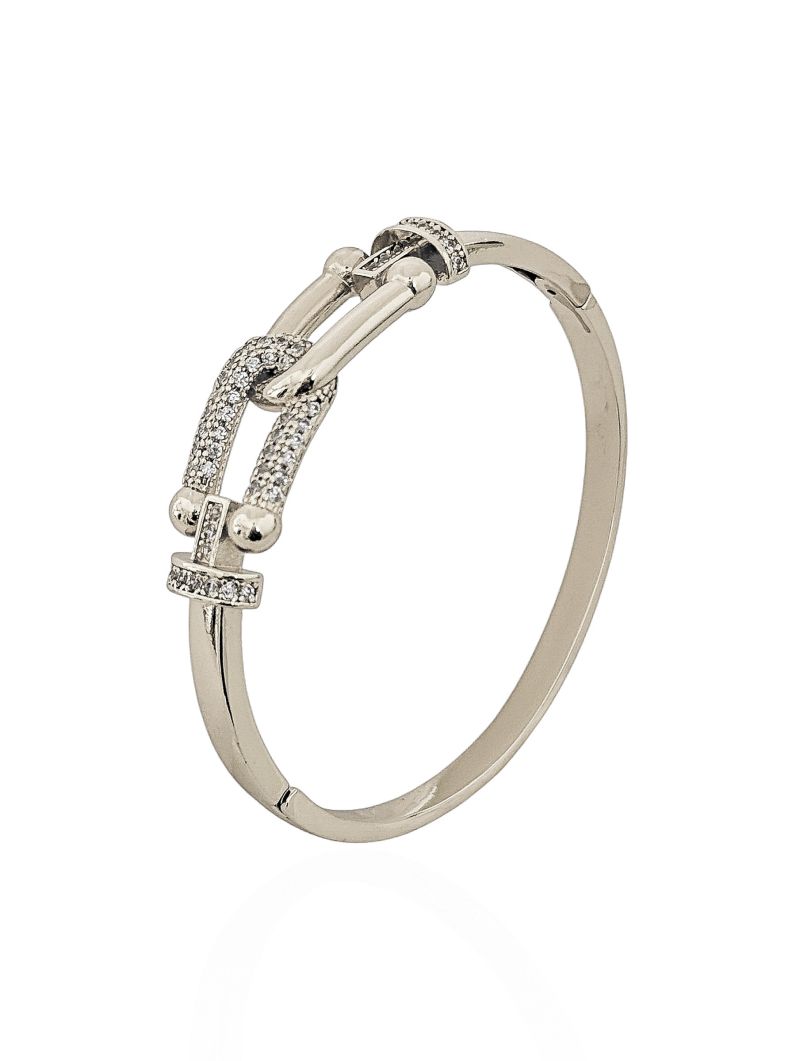 Bracelete Folheado a Ouro 18k e Prata Grandes Marcas Cravejado e Liso