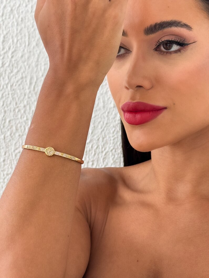 Bracelete Folheado a Ouro 18k e Prata Inspiração Com Zircônia