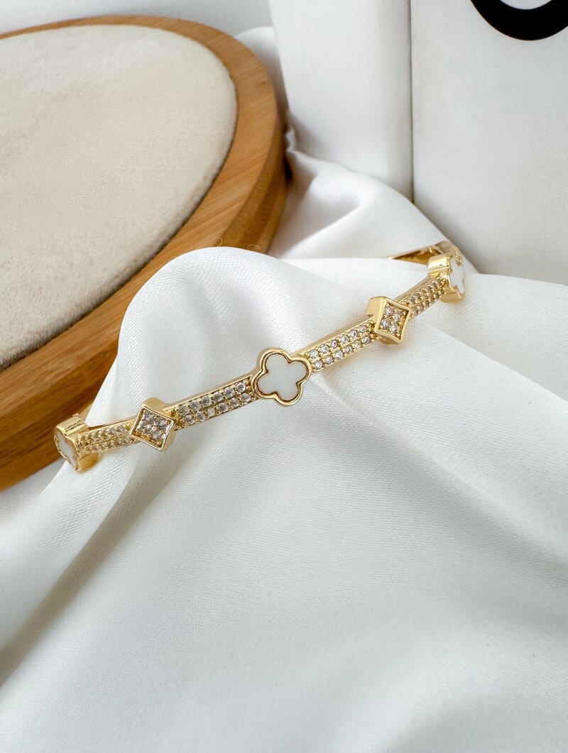 Bracelete Folheado a Ouro 18k e Prata Inspiração Joalheria com Detalhe Resinado