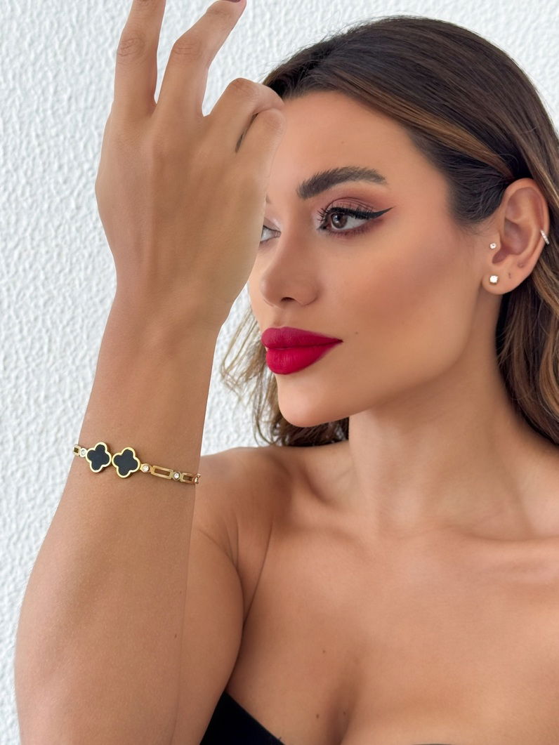 Bracelete Aço inoxidável Folheado a Ouro 18k e Prata Inspiração Vg. com Pontos de Luz