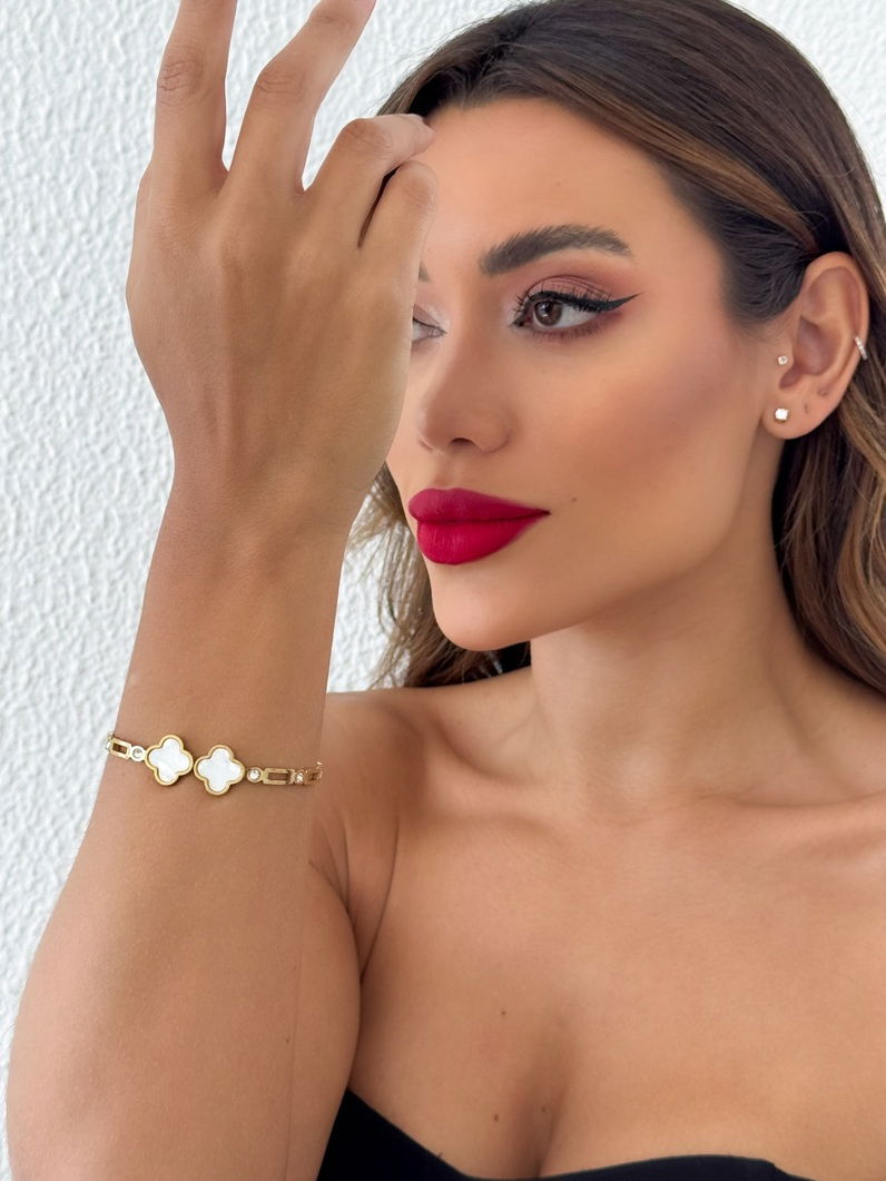 Bracelete Aço inoxidável Folheado a Ouro 18k e Prata Inspiração Vg. com Pontos de Luz