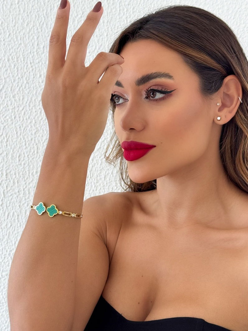 Bracelete Aço inoxidável Folheado a Ouro 18k e Prata Inspiração Vg. com Pontos de Luz