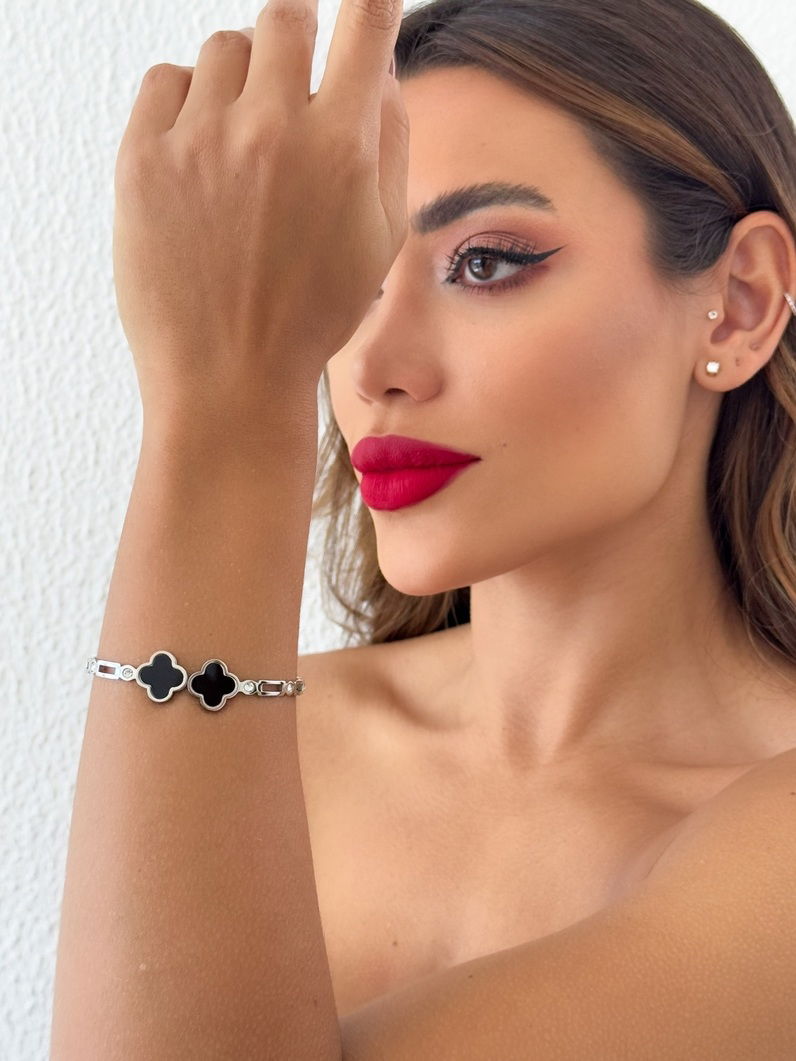 Bracelete Aço inoxidável Folheado a Ouro 18k e Prata Inspiração Vg. com Pontos de Luz