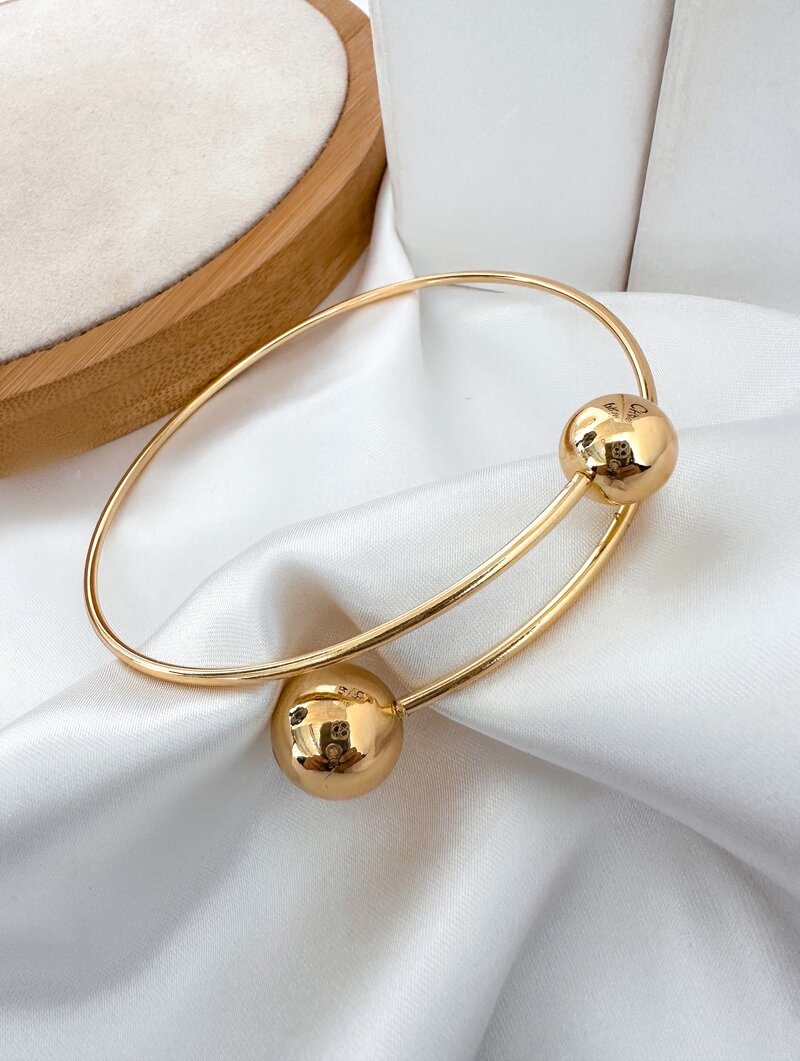 Bracelete Folheado a Ouro 18k e Prata Liso com Esferas