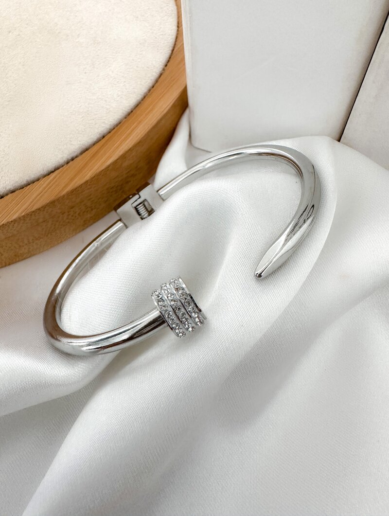 Bracelete Folheado a Ouro 18k e Prata Liso com Ponta Cravejada