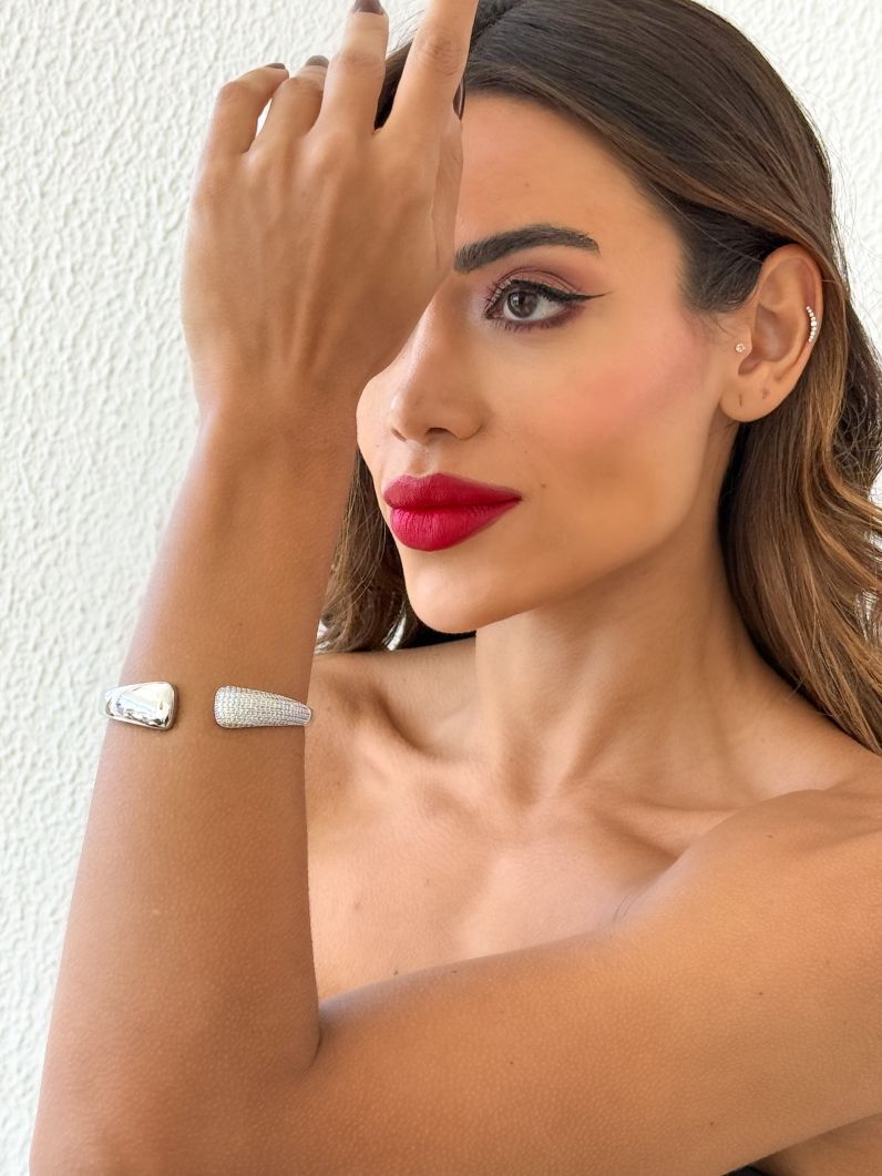 Bracelete Folheado a Ouro 18k e Prata Liso e Cravejado